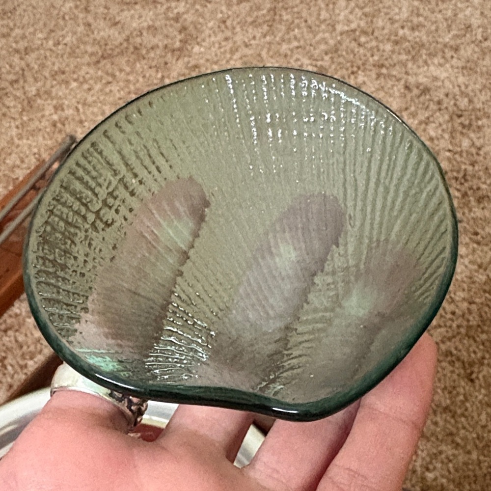 Textured Green Glass tiny shell Bowls